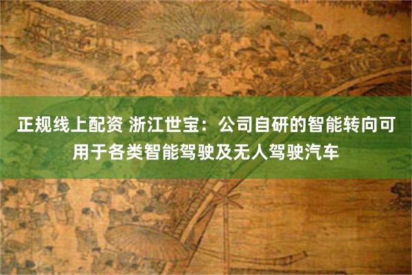正规线上配资 浙江世宝：公司自研的智能转向可用于各类智能驾驶及无人驾驶汽车